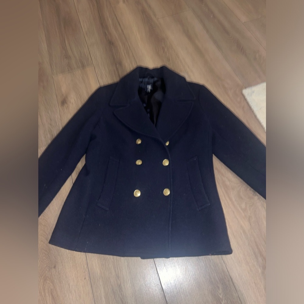 Gap Navy Blue Lined Peacoat Double Breasted Button Up Collared Front Pockets